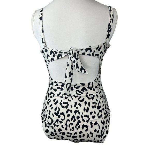 Aerie One Piece Swimsuit Sz L Cream Black Leopard Animal Print Tie Back - Picture 5 of 11